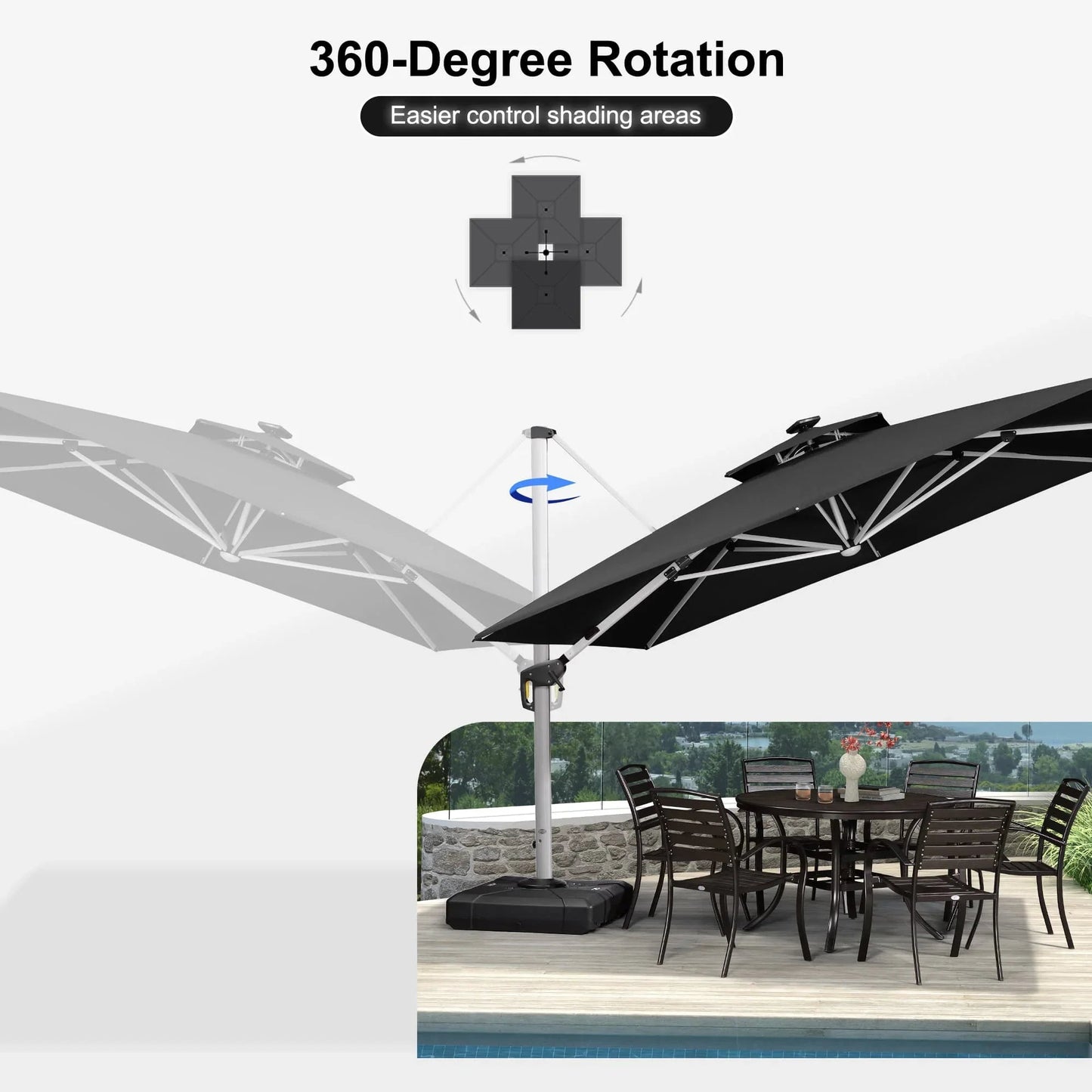 Square Cantilever Umbrella with Base, Outdoor Umbrellas with Lights