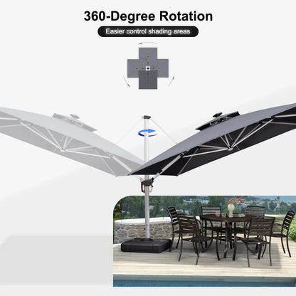 Square Cantilever Umbrella with Base, Outdoor Umbrellas with Lights