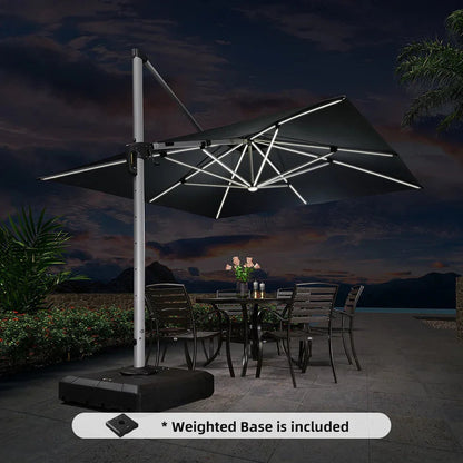 Square Cantilever Umbrella with Base, Outdoor Umbrellas with Lights