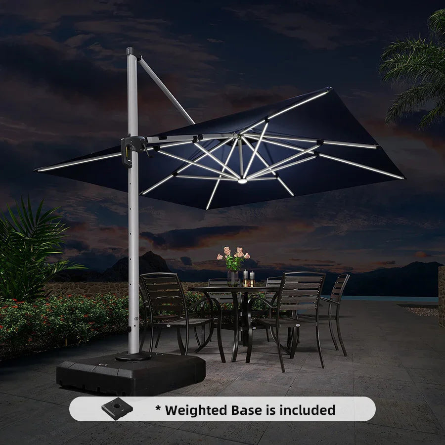 Square Cantilever Umbrella with Base, Outdoor Umbrellas with Lights