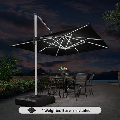 Square Cantilever Umbrella with Base, Outdoor Umbrellas with Lights