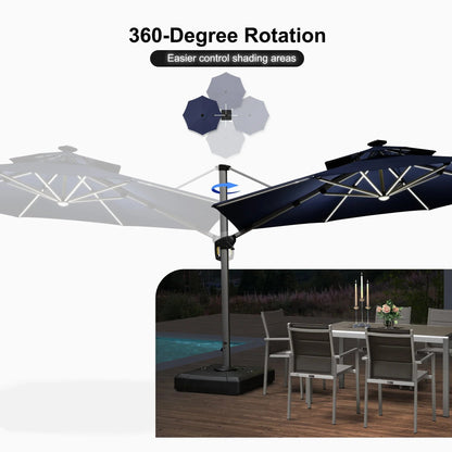 Round Cantilever Umbrella with Base, Outdoor Umbrellas with Lights