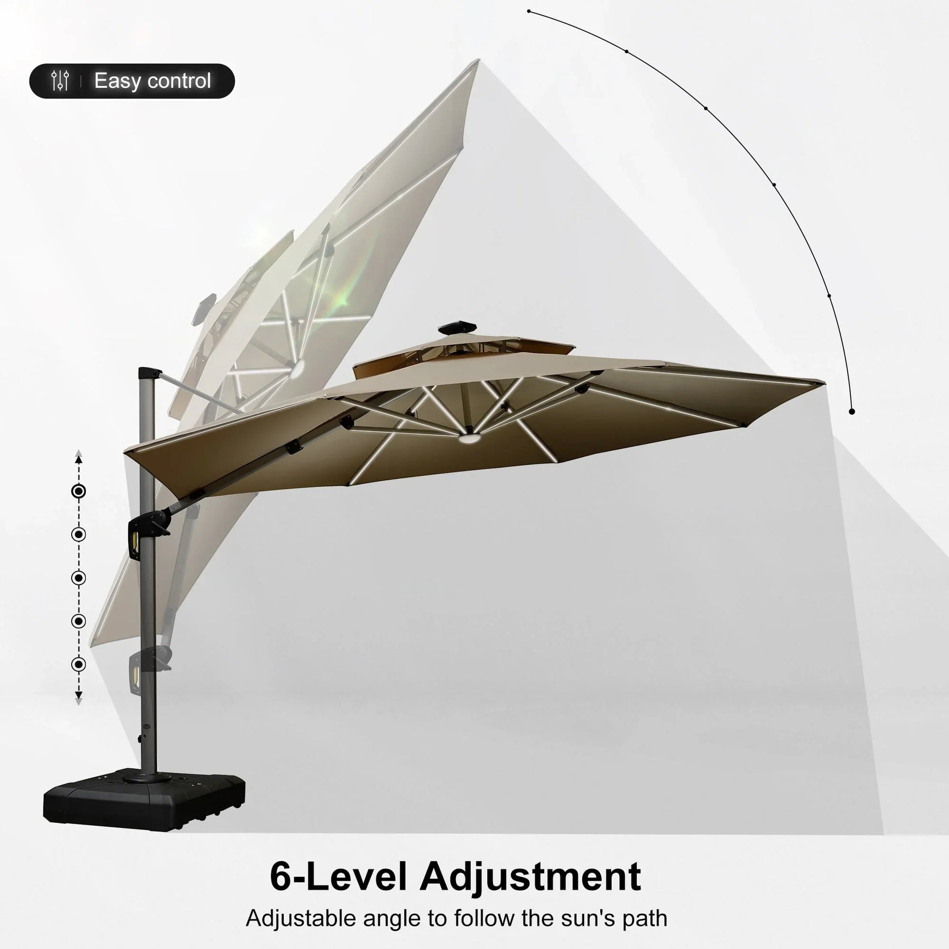 Round Cantilever Umbrella with Base, Outdoor Umbrellas with Lights