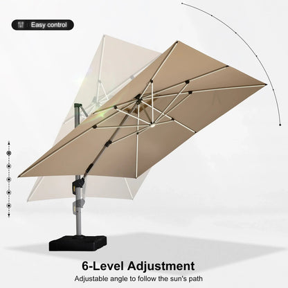 Square Cantilever Umbrella with Base, Outdoor Umbrellas with Lights