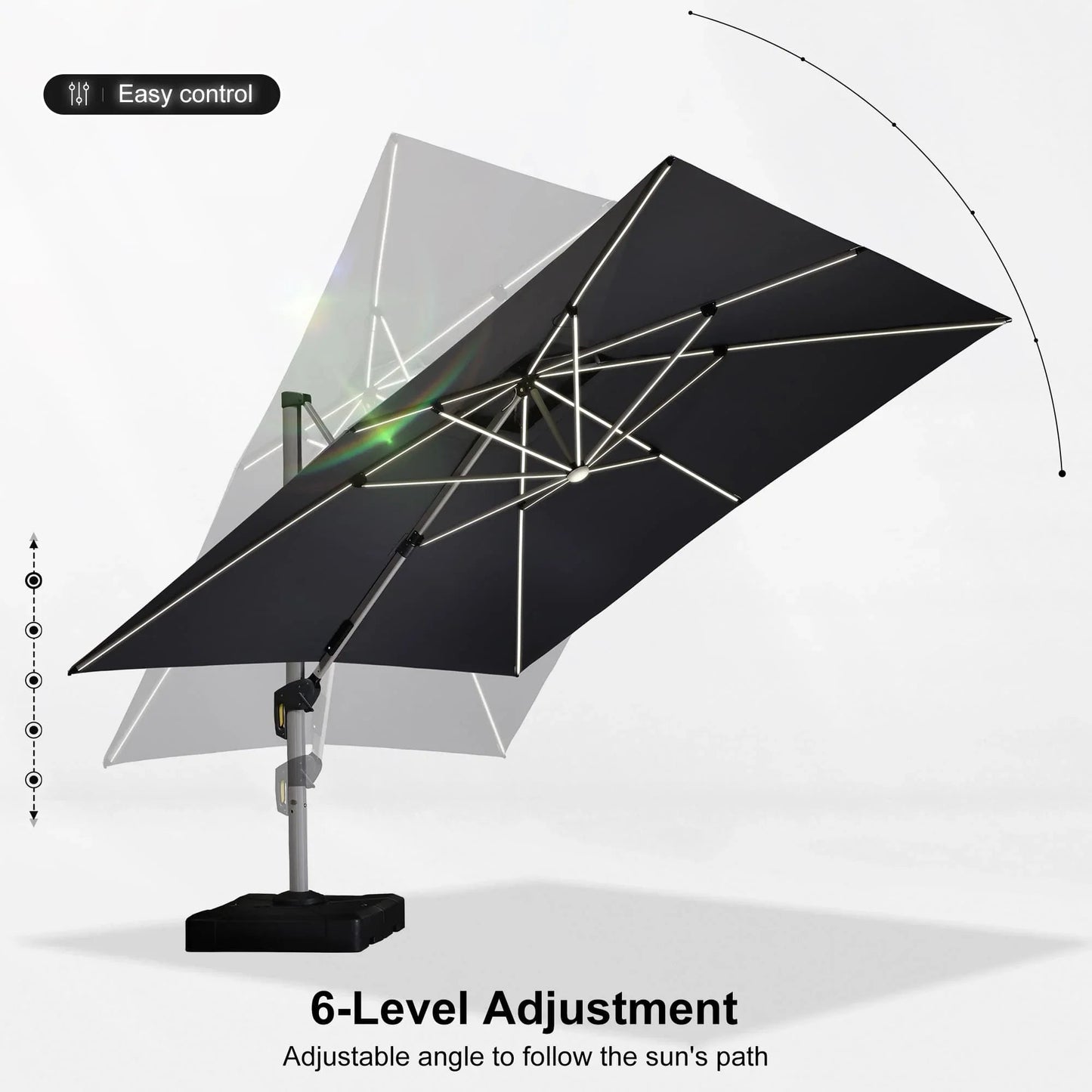 Square Cantilever Umbrella with Base, Outdoor Umbrellas with Lights