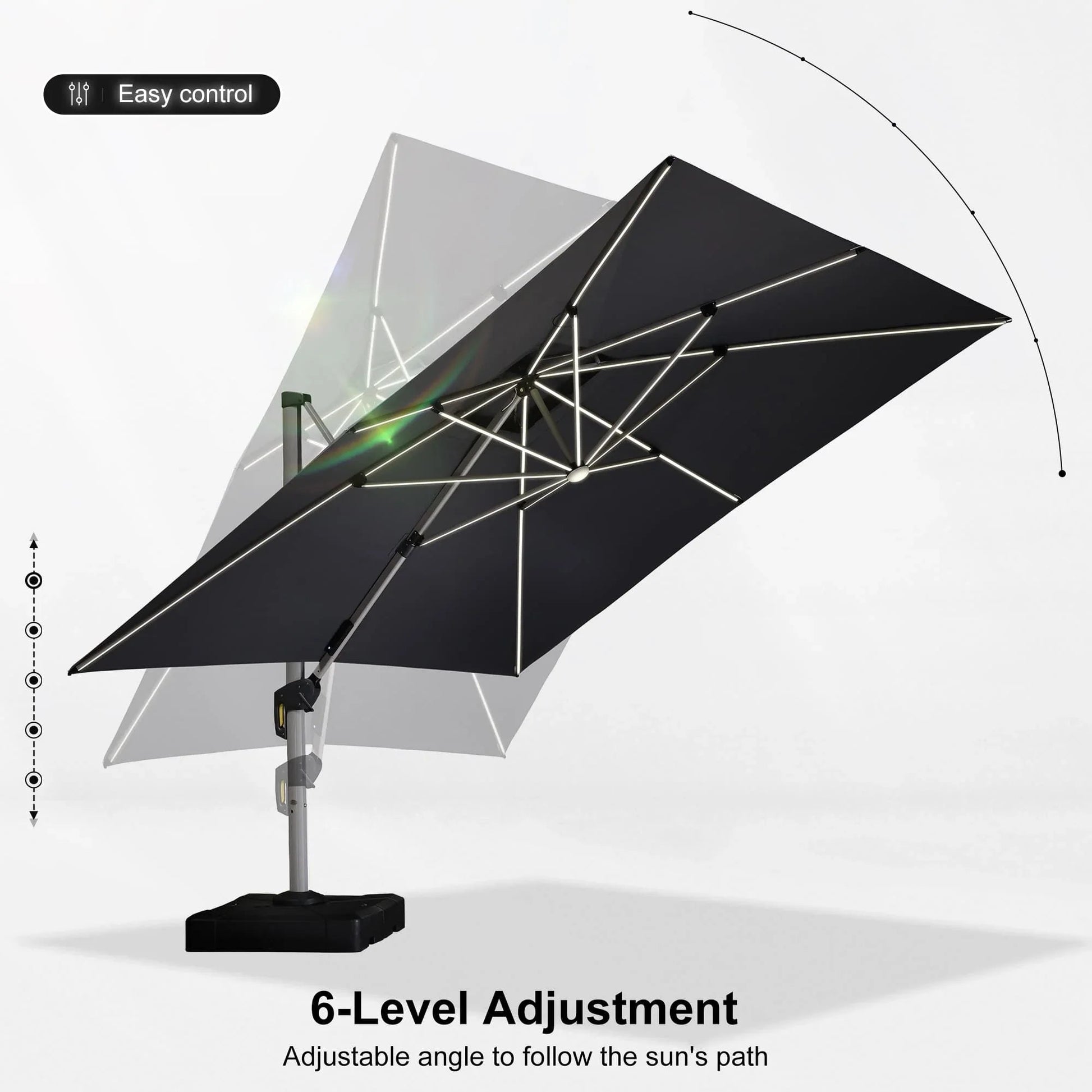 Square Cantilever Umbrella with Base, Outdoor Umbrellas with Lights