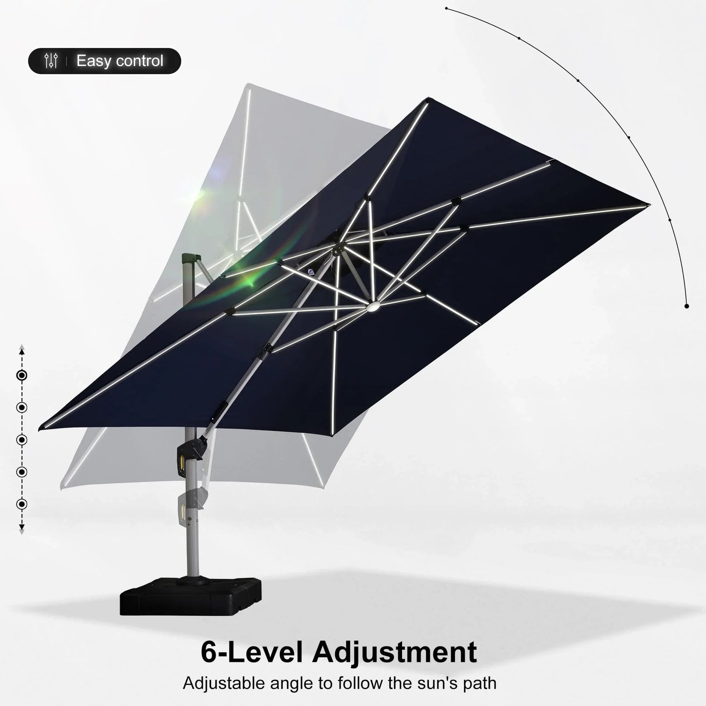 Square Cantilever Umbrella with Base, Outdoor Umbrellas with Lights