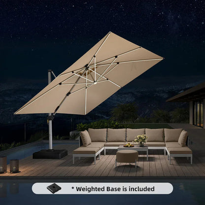 Square Cantilever Umbrella with Base, Outdoor Umbrellas with Lights