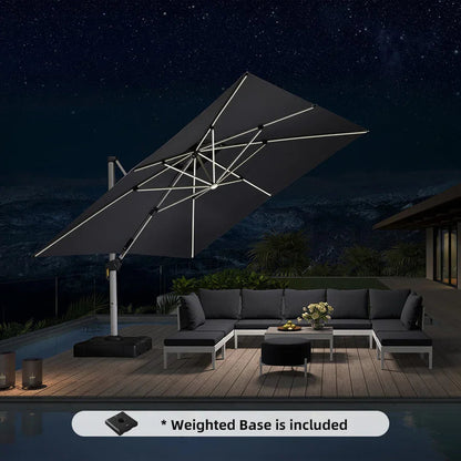 Square Cantilever Umbrella with Base, Outdoor Umbrellas with Lights