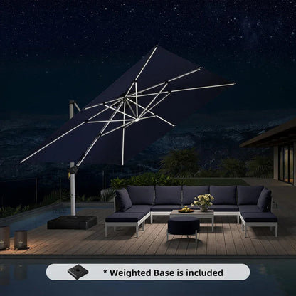 Square Cantilever Umbrella with Base, Outdoor Umbrellas with Lights