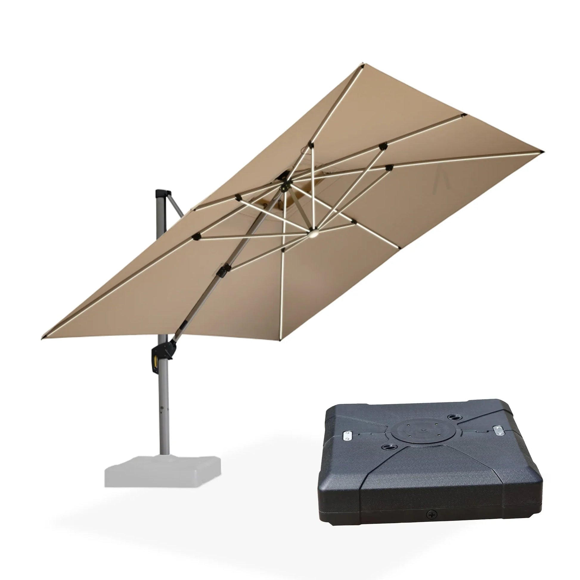 Square Cantilever Umbrella with Base, Outdoor Umbrellas with Lights