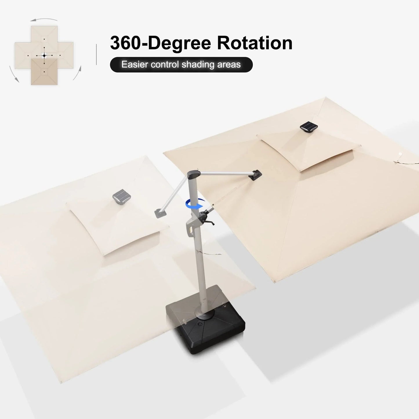 Square Cantilever Umbrella with Base, Outdoor Umbrellas with Lights