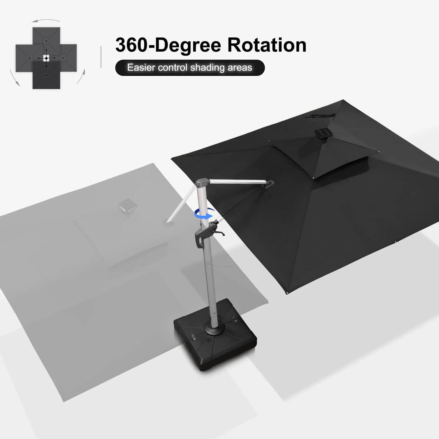 Square Cantilever Umbrella with Base, Outdoor Umbrellas with Lights