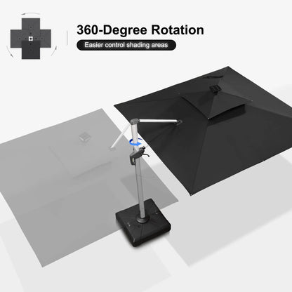 Square Cantilever Umbrella with Base, Outdoor Umbrellas with Lights