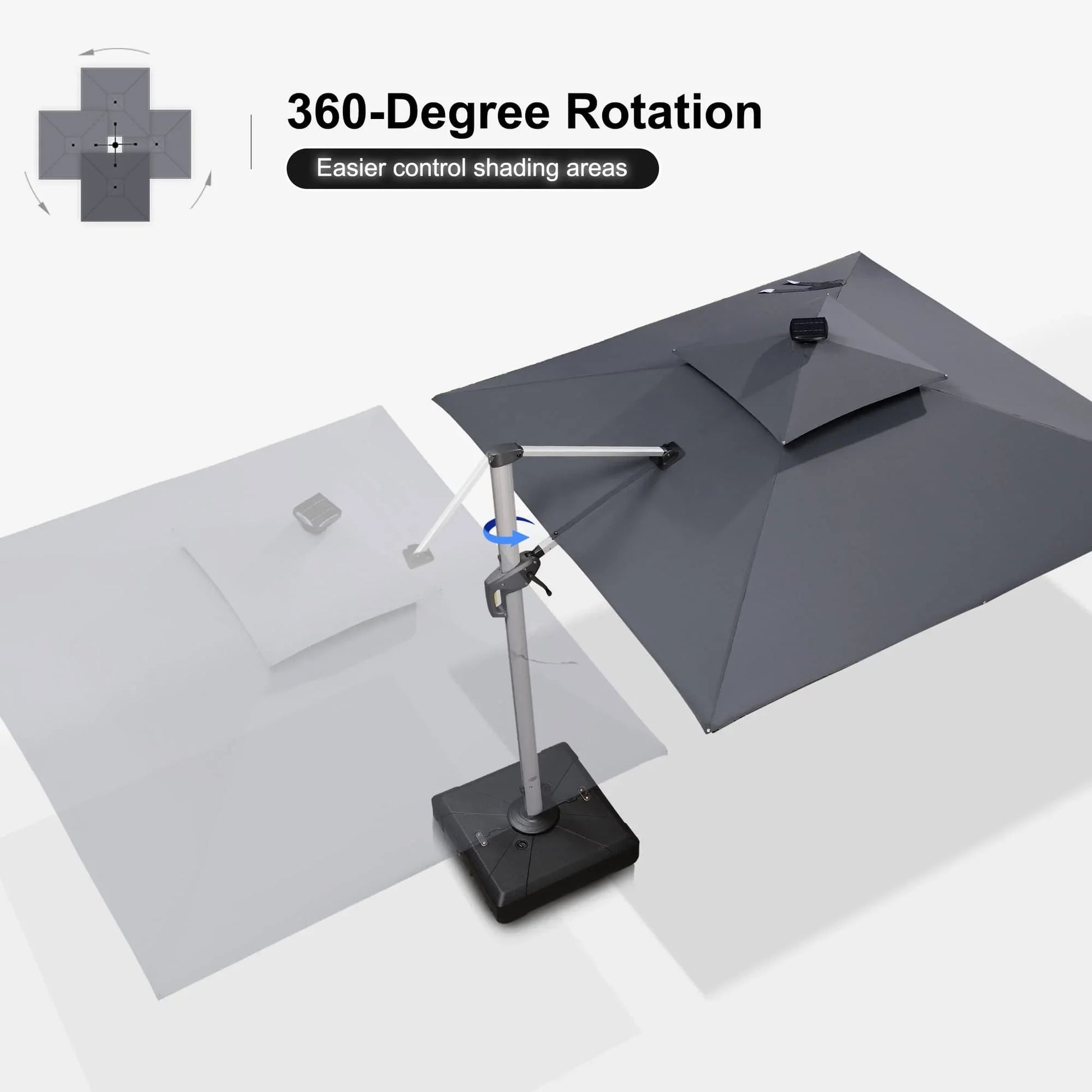 Square Cantilever Umbrella with Base, Outdoor Umbrellas with Lights