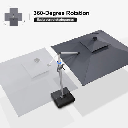 Square Cantilever Umbrella with Base, Outdoor Umbrellas with Lights