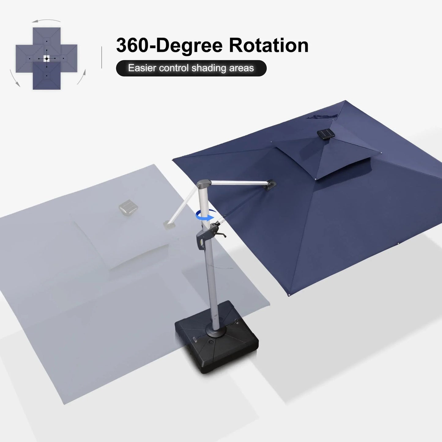 Square Cantilever Umbrella with Base, Outdoor Umbrellas with Lights