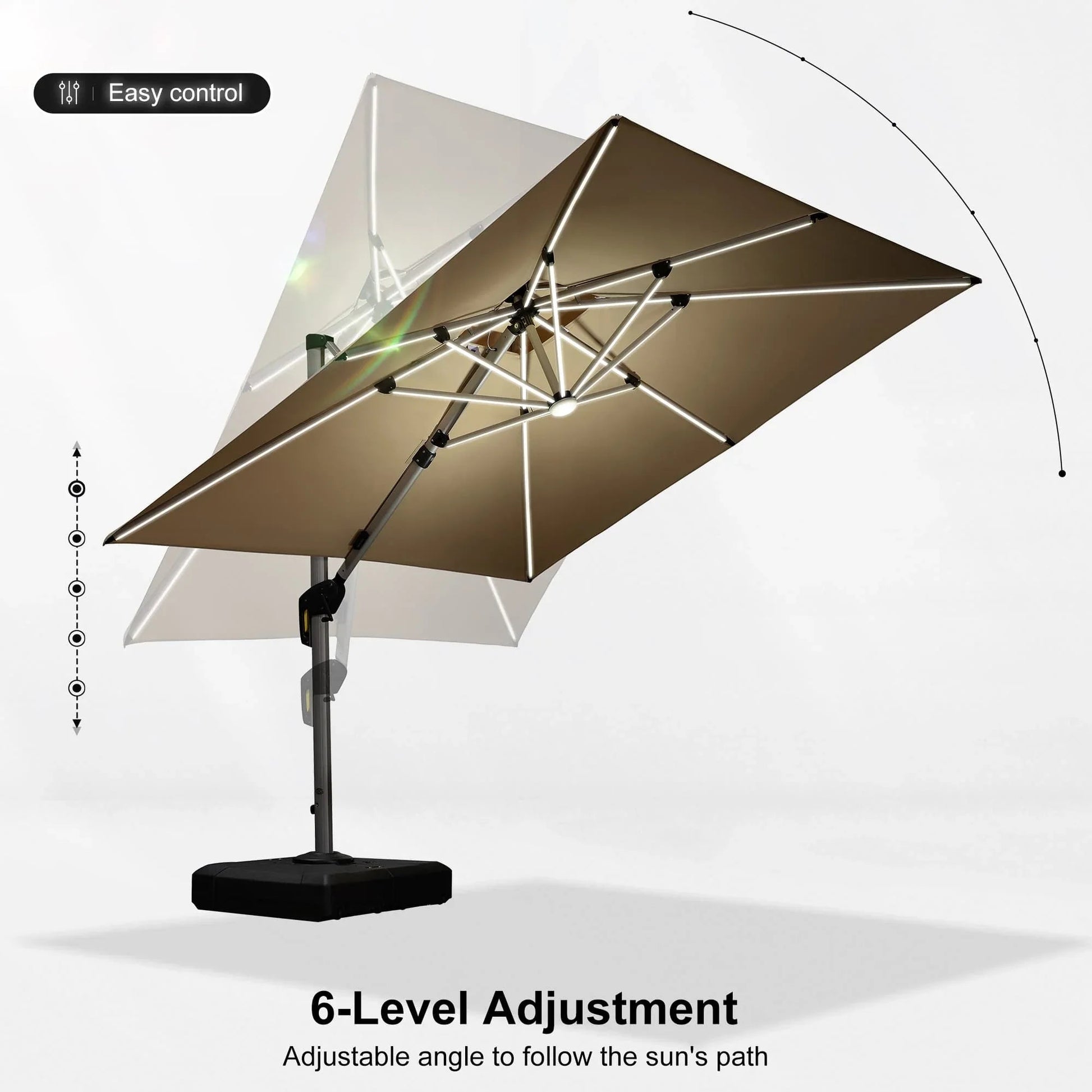 Square Cantilever Umbrella with Base, Outdoor Umbrellas with Lights