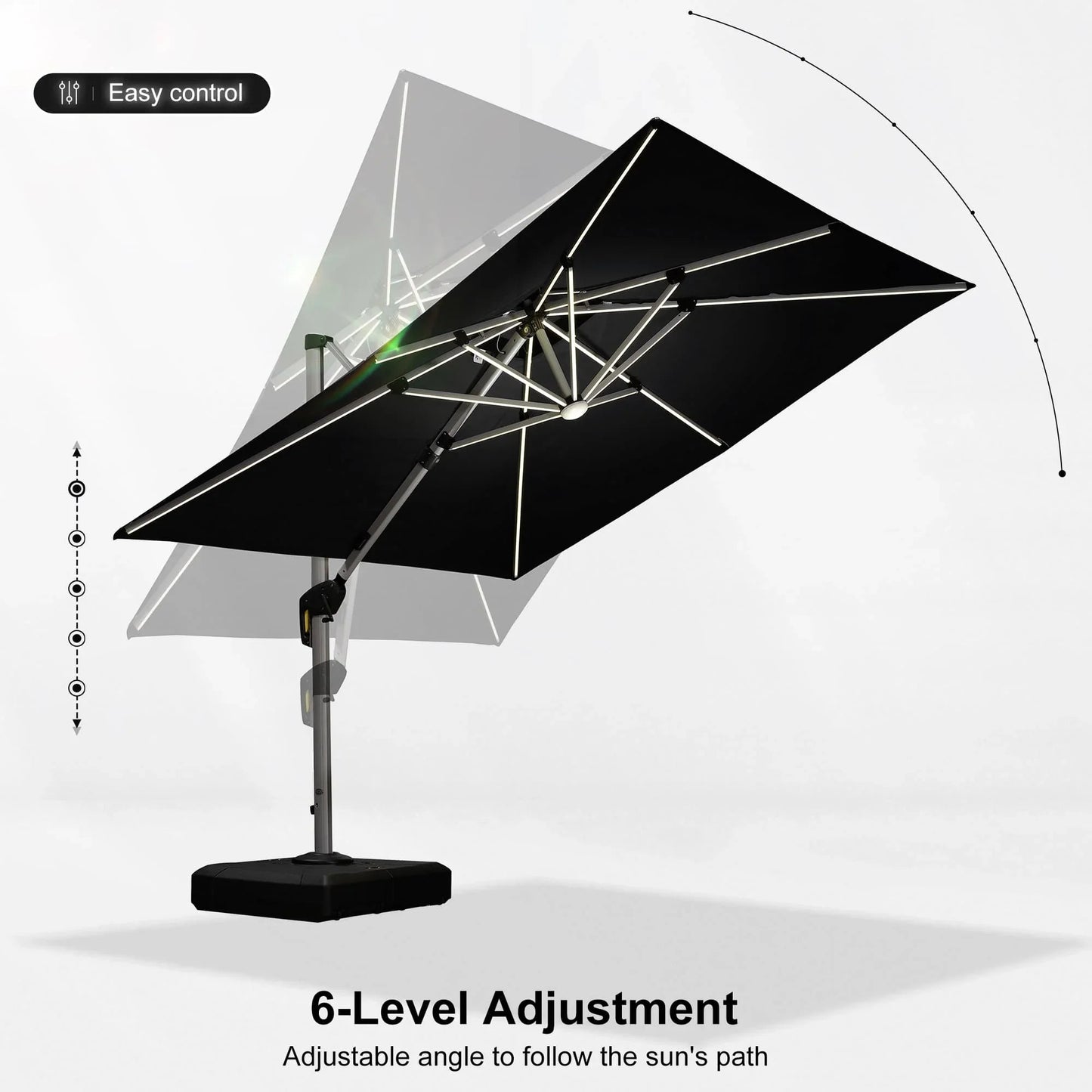 Square Cantilever Umbrella with Base, Outdoor Umbrellas with Lights