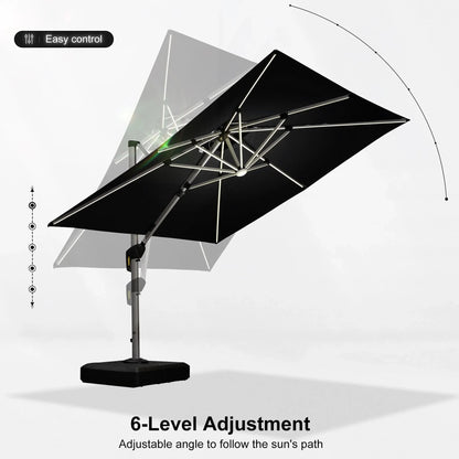 Square Cantilever Umbrella with Base, Outdoor Umbrellas with Lights