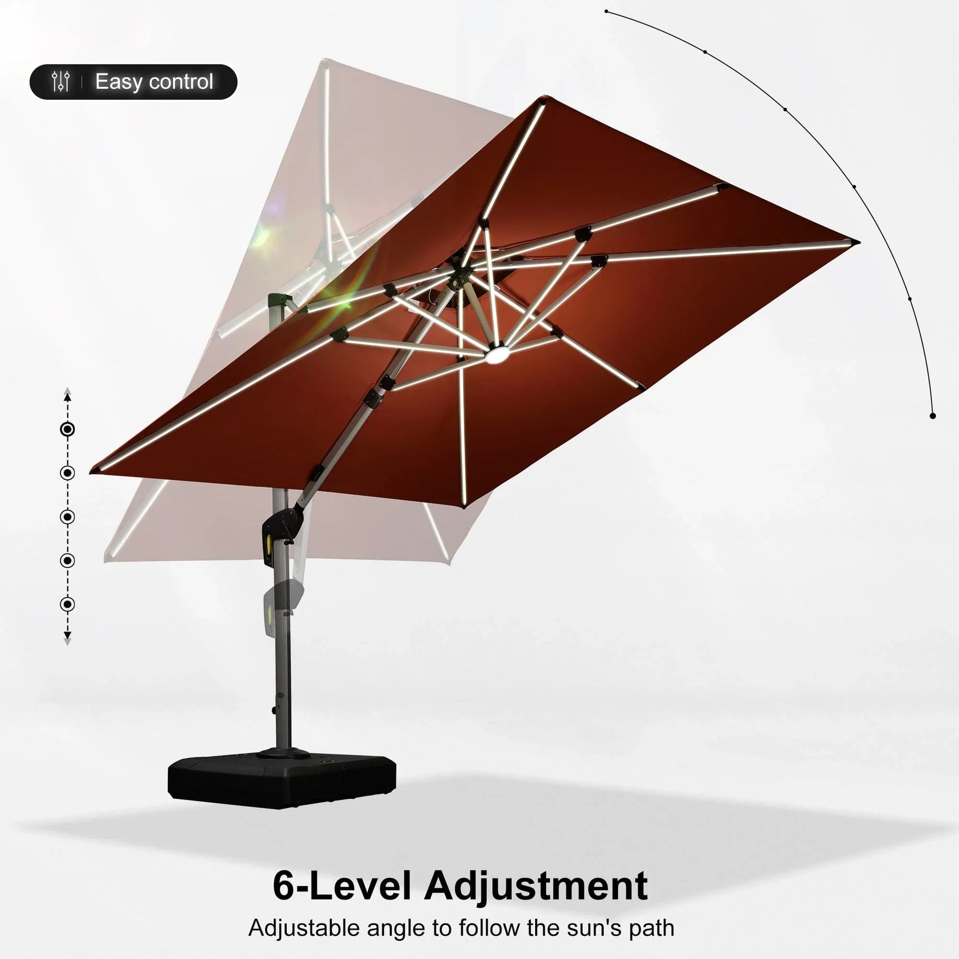 Square Cantilever Umbrella with Base, Outdoor Umbrellas with Lights