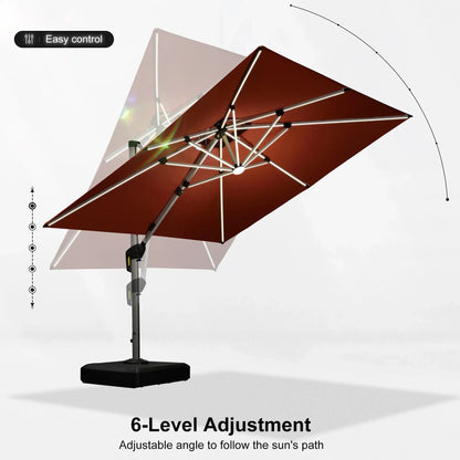 Square Cantilever Umbrella with Base, Outdoor Umbrellas with Lights