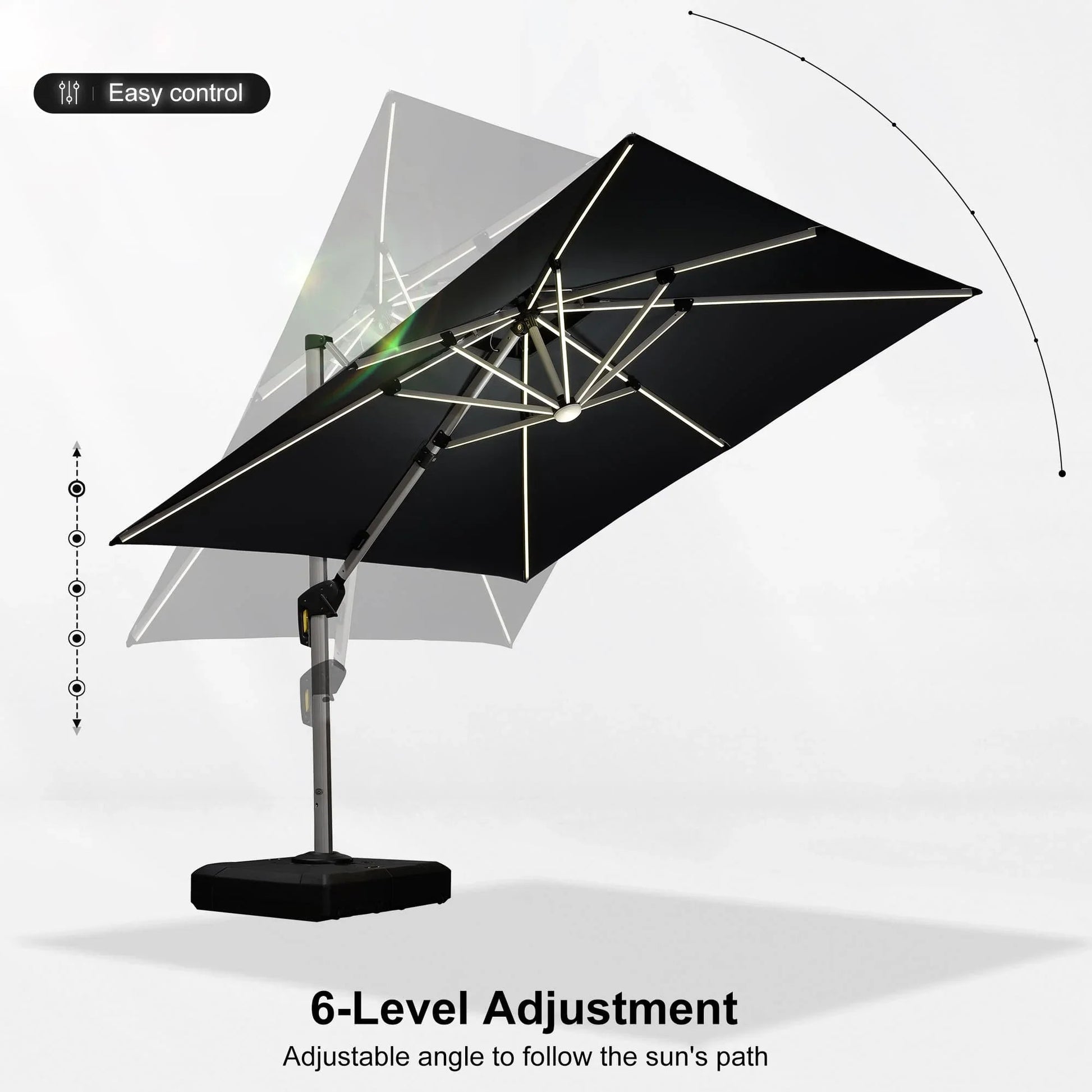 Square Cantilever Umbrella with Base, Outdoor Umbrellas with Lights