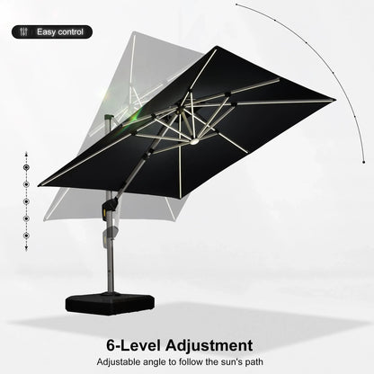 Square Cantilever Umbrella with Base, Outdoor Umbrellas with Lights