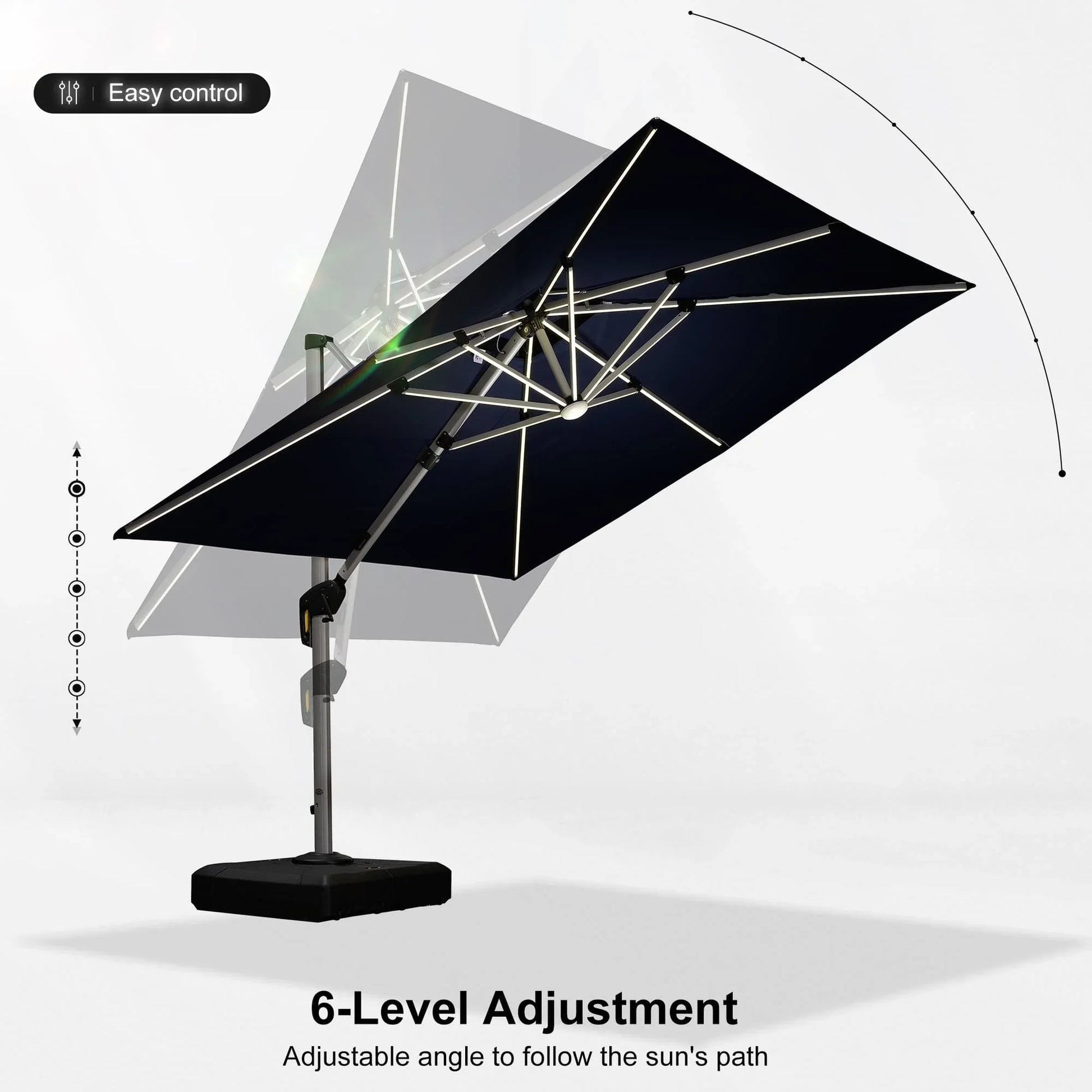 Square Cantilever Umbrella with Base, Outdoor Umbrellas with Lights