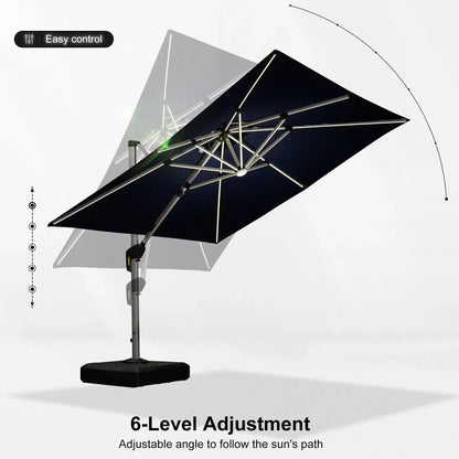 Square Cantilever Umbrella with Base, Outdoor Umbrellas with Lights