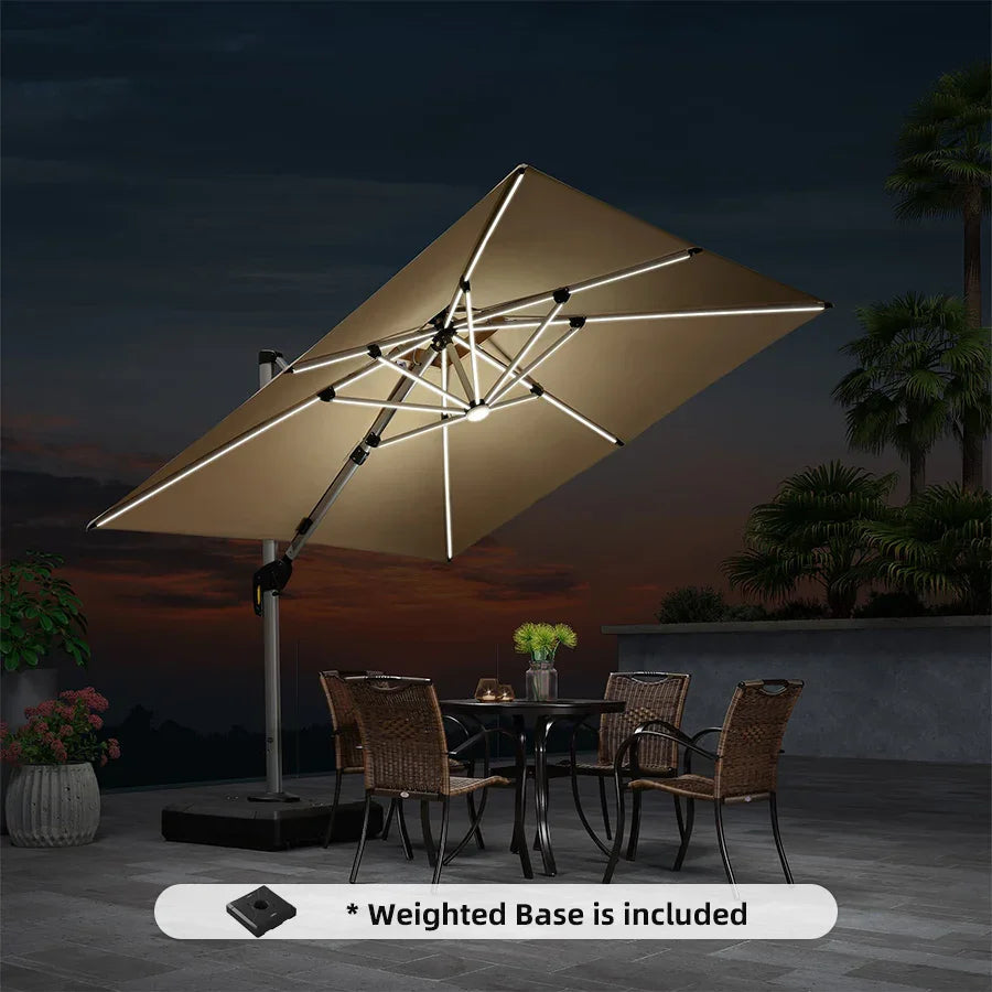 Square Cantilever Umbrella with Base, Outdoor Umbrellas with Lights