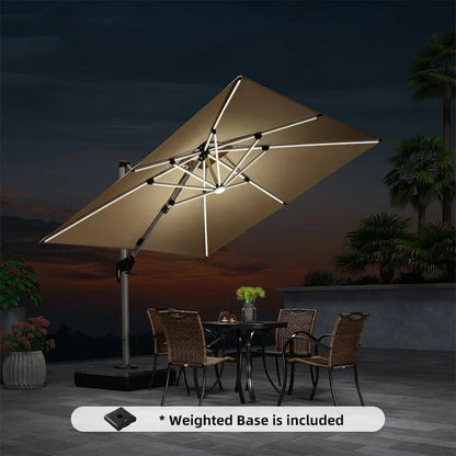 Square Cantilever Umbrella with Base, Outdoor Umbrellas with Lights