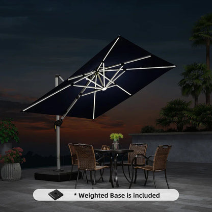 Square Cantilever Umbrella with Base, Outdoor Umbrellas with Lights