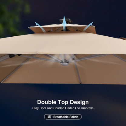 Square Cantilever Umbrella with Base, Outdoor Umbrellas with Lights