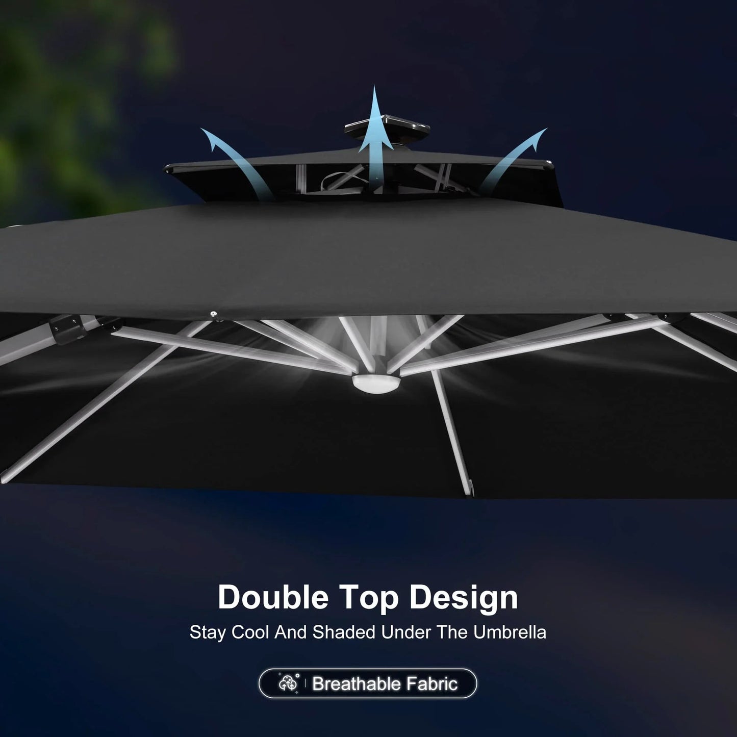 Square Cantilever Umbrella with Base, Outdoor Umbrellas with Lights