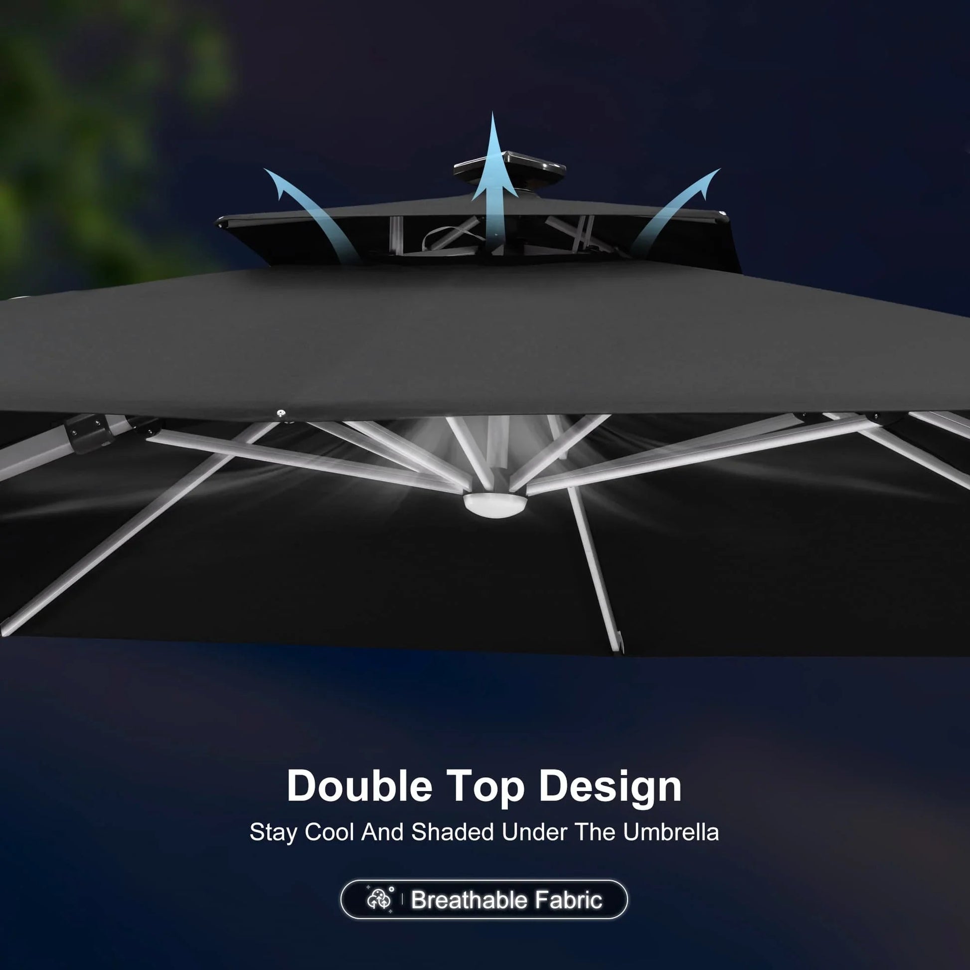 Square Cantilever Umbrella with Base, Outdoor Umbrellas with Lights