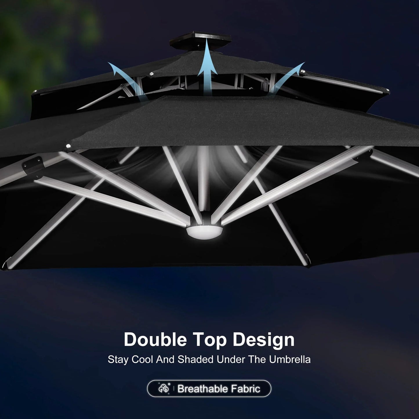 Round Cantilever Umbrella with Base, Outdoor Umbrellas with Lights