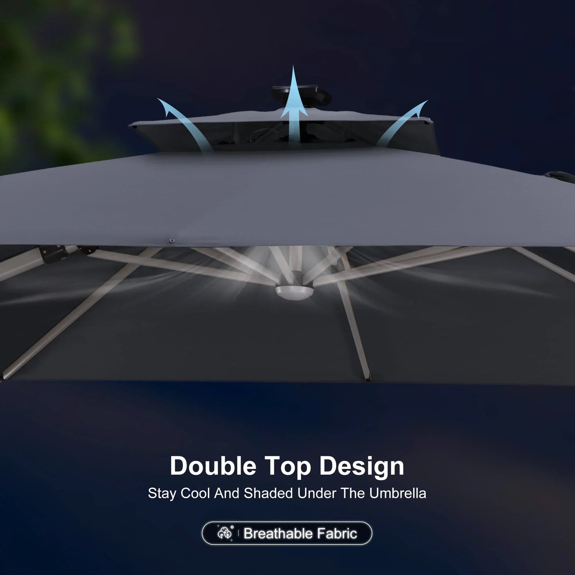 Square Cantilever Umbrella with Base, Outdoor Umbrellas with Lights