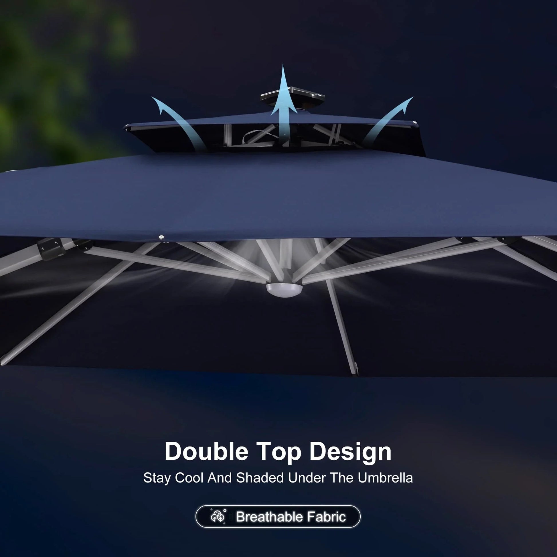 Square Cantilever Umbrella with Base, Outdoor Umbrellas with Lights