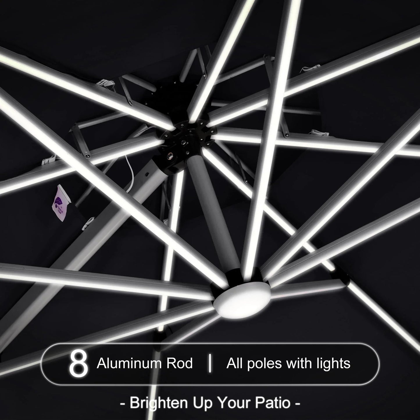 Round Cantilever Umbrella with Base, Outdoor Umbrellas with Lights