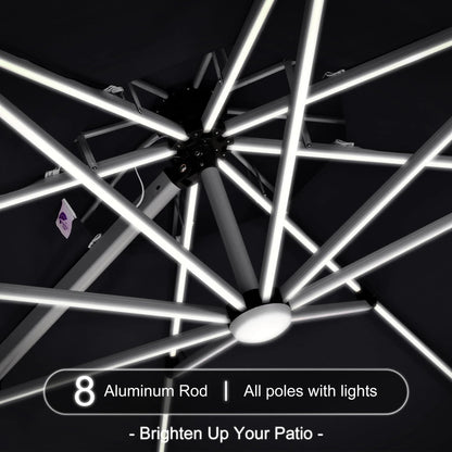 Round Cantilever Umbrella with Base, Outdoor Umbrellas with Lights