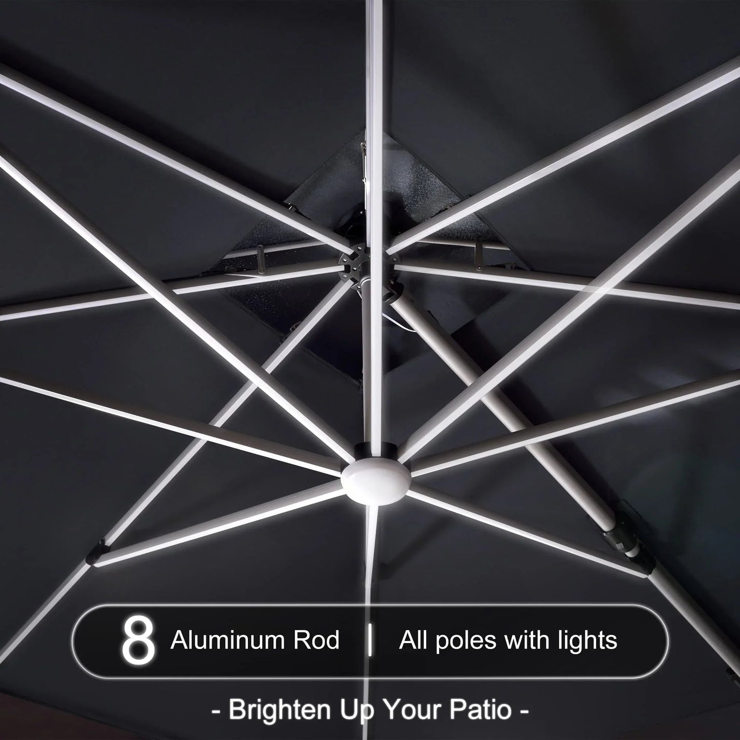 Square Cantilever Umbrella with Base, Outdoor Umbrellas with Lights