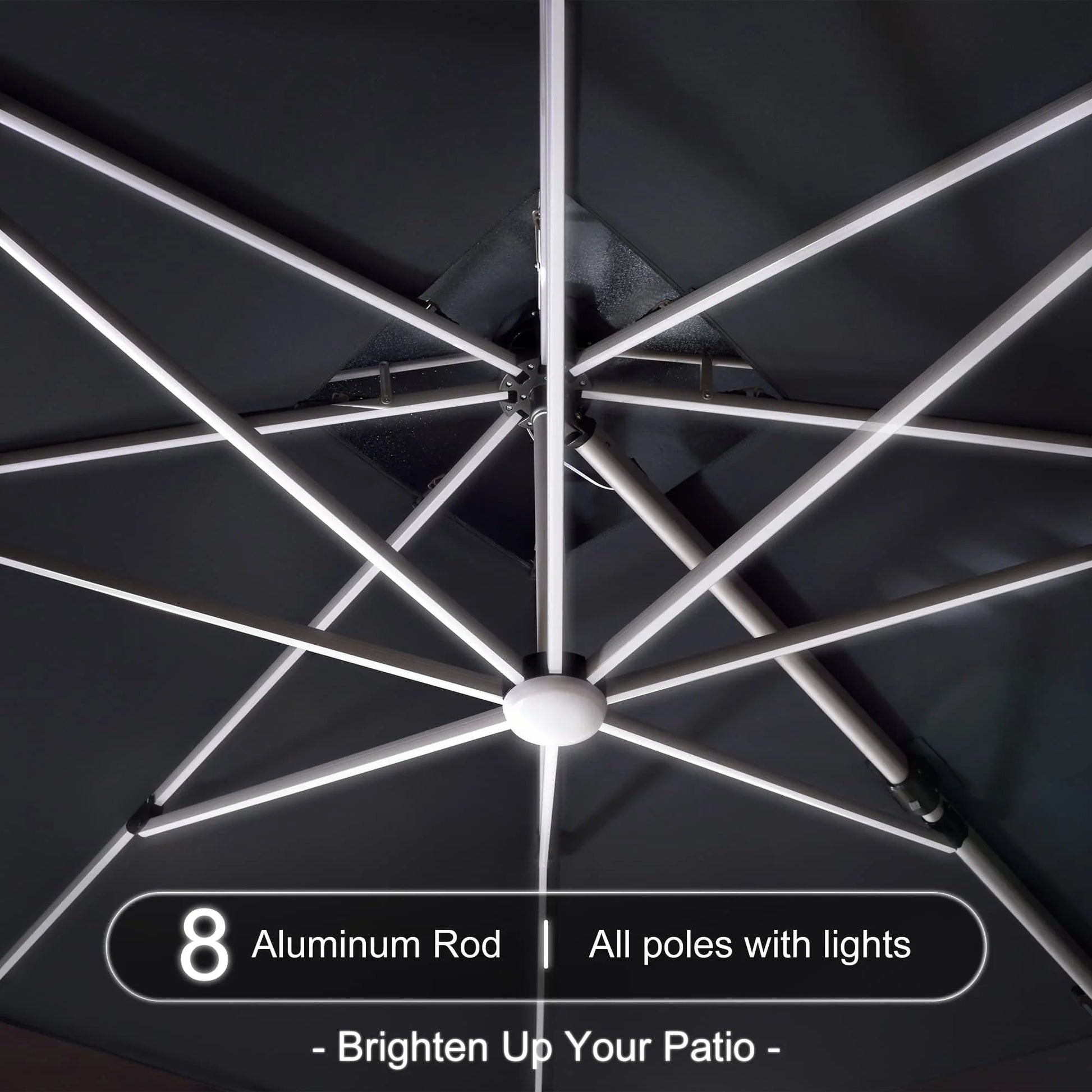 Square Cantilever Umbrella with Base, Outdoor Umbrellas with Lights