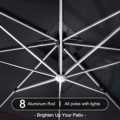 Square Cantilever Umbrella with Base, Outdoor Umbrellas with Lights