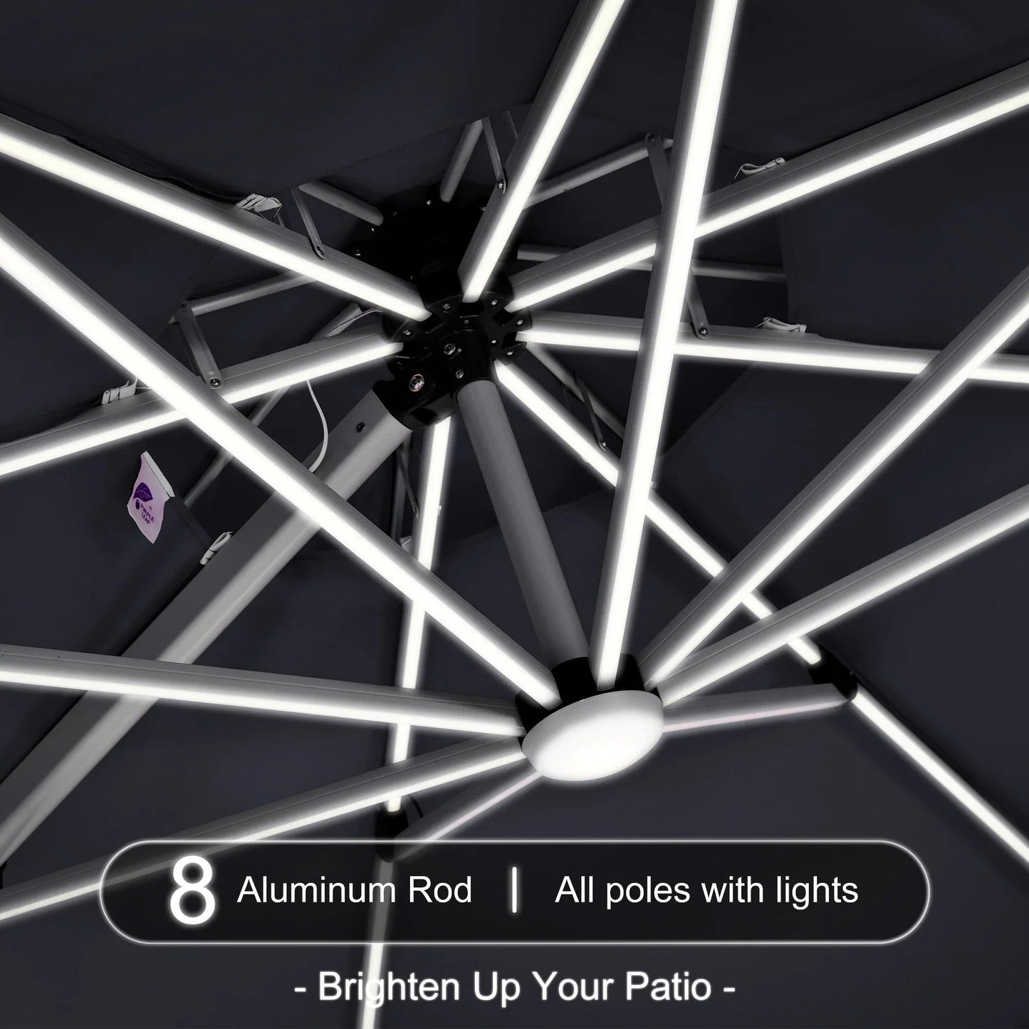 Round Cantilever Umbrella with Base, Outdoor Umbrellas with Lights