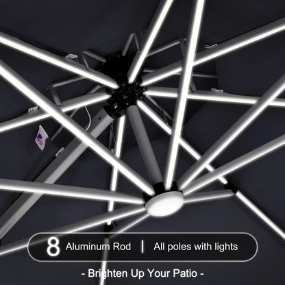 Round Cantilever Umbrella with Base, Outdoor Umbrellas with Lights