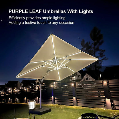 Square Cantilever Umbrella with Base, Outdoor Umbrellas with Lights