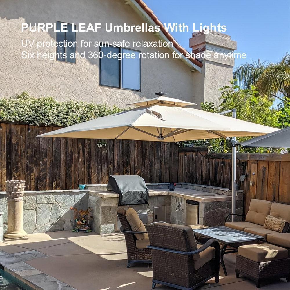 Square Cantilever Umbrella with Base, Outdoor Umbrellas with Lights
