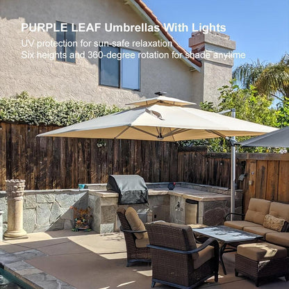 Square Cantilever Umbrella with Base, Outdoor Umbrellas with Lights