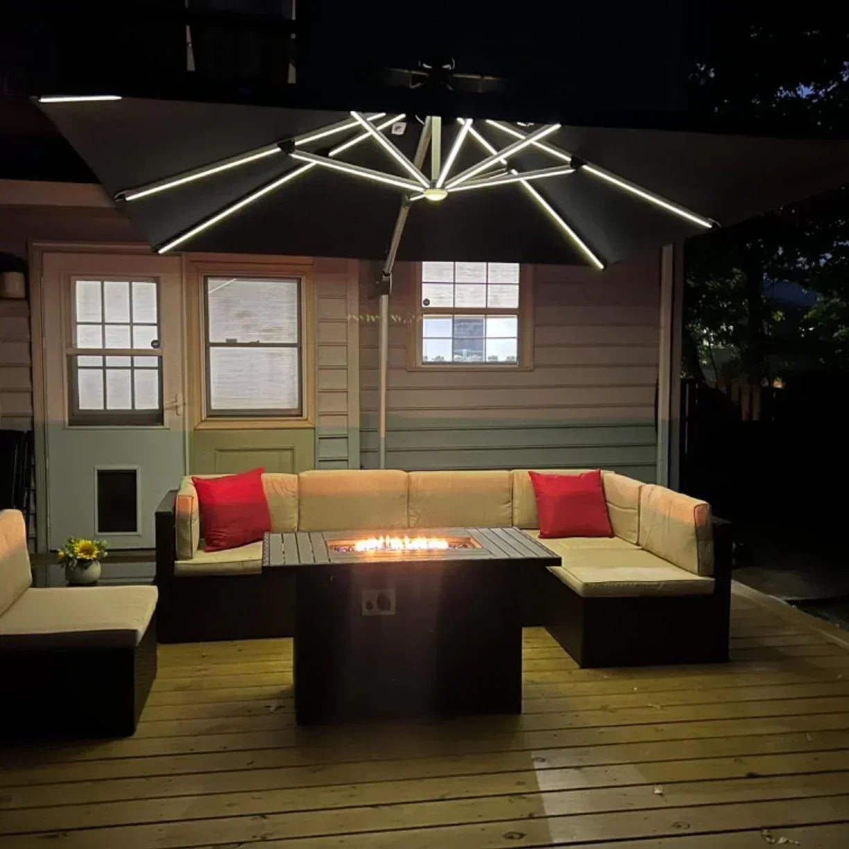 Square Cantilever Umbrella with Base, Outdoor Umbrellas with Lights